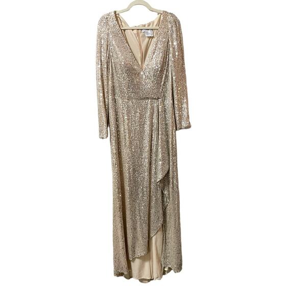 Ieena Mac Duggal Sequin Evening Gown White Champagne Leg Slit Size 16 - Picture 5 of 11